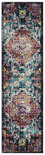 Safavieh Monaco Collection MNC252J Vintage Bohemian Medallion Distressed Blue and Fuchsia Pink Runner (2'2" x 8')