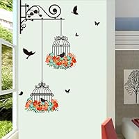 Joykith Birdcage Flower Wall Stickers Peel and Stick Easy Use Removable Room Wall Stickers Charming Decal Home Decor Mural Wallpaper (Multicolor)