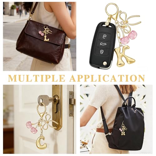 MWOOT Llavero con Letra inicial de burbuja con lazo y cereza, Llaveros de Letra lindos para mujeres,Encantos de bolso mochila y bolso de mano, Rosa
