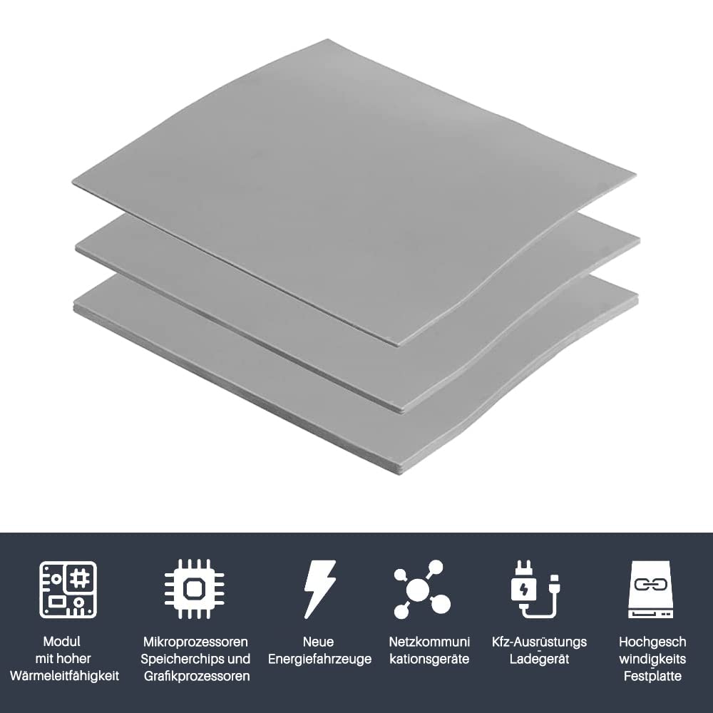 Aukuoy 3er-Pack 12,8 W/mK Wärmeleitpads, 100 x 100 x 0,5 mm/1 mm/1,5 mm Hochtemperatur-hitzebeständige Silikonfett-Wärmeleitpads für PC-Laptop-Kühlkörper, CPU, GPU, LED, SSD, IC, SMD-Kühler 5