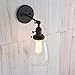 PERMO Industrial Vintage Single Sconce with Oval Cone Clear Glass Shade 1-Light Wall Sconce Wall Lamp (Black)