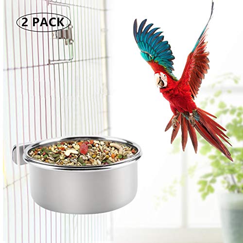 DoubleWood 2 Pcs Pet Food & Water Bird Cups Stainless Steel Coop Cup Feeding Dish Feeder for Parrot Macaw African Greys Budgies Parakeet Conure Finch Small Animal Cage Bowl (Size Small) - Thumbnail 3