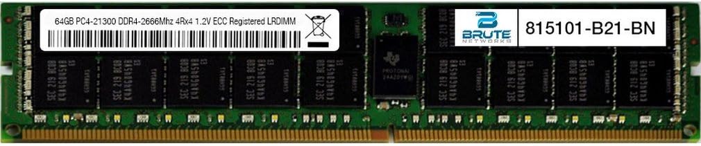 Brute Networks 815101-B21-BN - 64GB PC4-21300 DDR4-2666Mhz 4Rx4 1.2v ECC LRDIMM (Equivalent to OEM PN # 815101-B21)