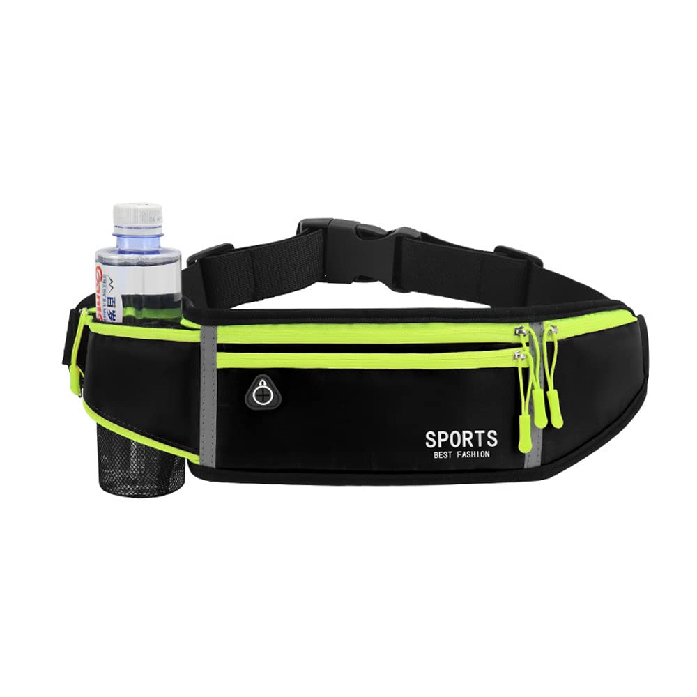Running Belt with Phone Holder Adjustable Waist Pack with Waterproof Fanny Pack for Water Bottle Headphone Bumbag with Large Capacity for Hiking Running Cycling Men Women (Green)