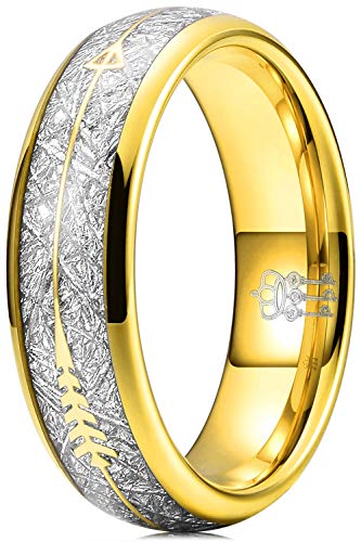 JOYERÍA DE TRES LLAVES 6 mm 8 mm Anillo de bodas de tungsteno Meteorito imitado Banda pulida de oro