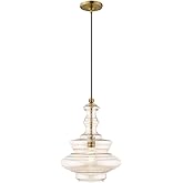 Livex Lighting 41224-01 Art Glass - 18.5" One Light Mini Pendant, Antique Brass Finish with Champagne Glass