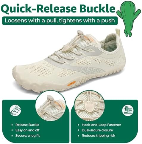 Barfußschuhe Herren Damen Fitnessschuhe mit Zehen Sohle Bequem Atmungsaktiv Sport Traillaufschuhe rutschfest Leight Laufschuhe Outdoor Beige 43 EU