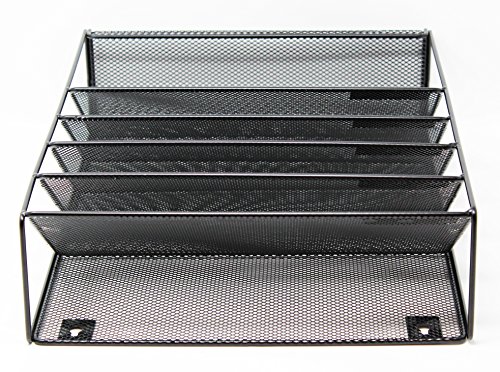 Executive Office Solutions Mesh Wall Mounted Hanging Document & File Organizer - 5 Compartment Vertical Magazine Rack & Mail Sorter/Holder Tray - Black (WF-1)