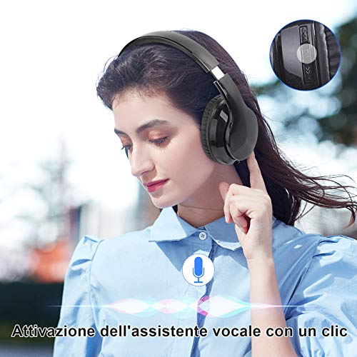 Cuffie Wireless Over Ear, Cuffie Bluetooth Senza Fili con Microfono Incorporato, Cuffie Stereo Pieghevoli Audio Hi-Fi per Telefono/Pc/Tv/Online, Comodi Paraorecchie per Indossare a Lungo(Nero)