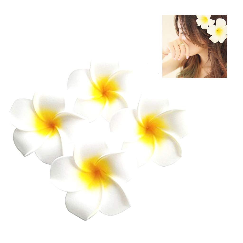 Hawaiian Flower Hair Clip,Beach Flower Hair Clip,10 Piece 2.7'' Hawaii Flower Hair Clip Bride Wedding Party Holiday Vacation Women Plumeria Hairpin Hair Accessory (White)