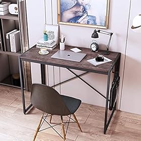 Home Office Laptop Desk 39" Folding Computer Desk for Small Place Modern Simple Work Table with Hook Study Writing Desk for Bedroom, Easy to Assemble 51SuXXc1JPS