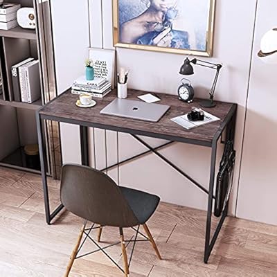 Home Office Laptop Desk 39" Folding Computer Desk for Small Place Modern Simple Work Table with Hook Study Writing Desk for Bedroom, Easy to Assemble 51SuXXc1JPS
