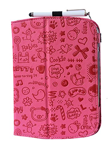 i-UniK LeapFrog Epic Case Custom Folio Kickstand hand strap tablet case for 2015 LeapFrog EPIC tablet Bonus Stylus (Cute Pink)