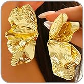 LKingel Chunky Gold Earrings for Women Gold Statement Earring Large Irregular Flower Stud Earrings layered Pearl Flower Earring Bohemian Prom Jewelry Gift for Women