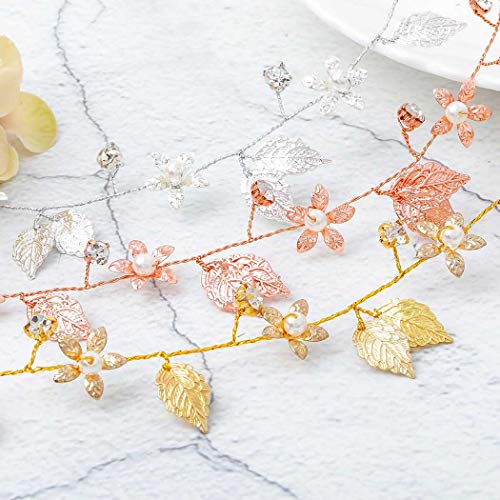 Yean Bride Wedding Hair Vine Headband Gold Leaf Bridal Accessories for Women (Rose Gold)
