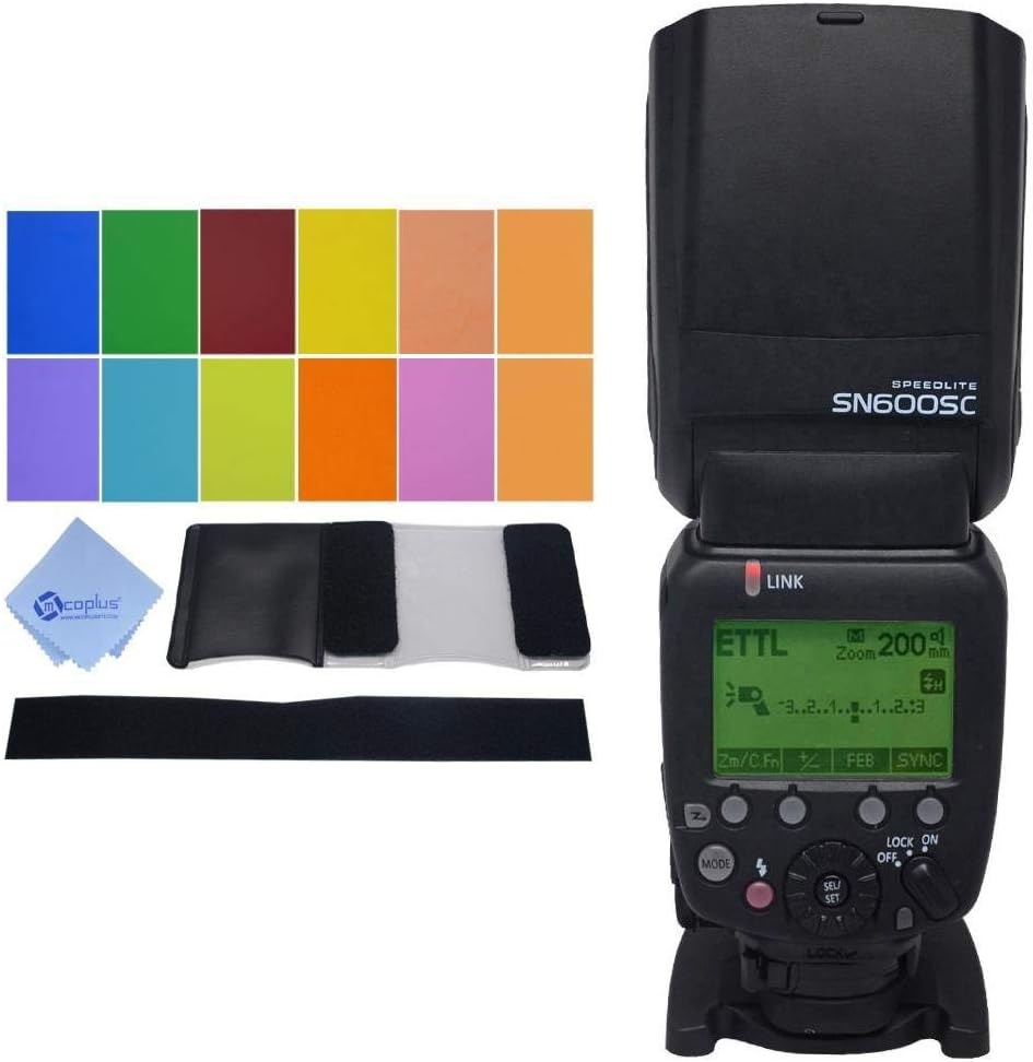 Shanny SN600SC GN62 Master Flash 1/8000S HSS E-TTL Speedlite for Canon EOS DSLR 500D 550D 600D 650D 700D 1000D 1100D 1200D 60D 70D 6D 7D 5D Camera + 12 Color Filter and Mcoplus Cleaning Cloth