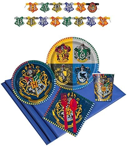 Harry Potter Deluxe Party Supplies for 16 Guests - 54" x 104" Washable Reusable Blue Tablecloth, Banner, Plates, Napkins, Cups, Cutlery