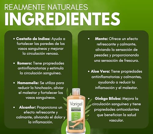 Varigel 475gr – Gel para piernas Cansadas e Hinchazón | Con Castaño de Indias, Hamamelis & Romero | Textura Ligera, Absorcion rápida