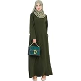 Women Abaya Muslim Dress Long Sleeve Modest Prayer Maxi Kaftan Islamic Clothes with Pockets