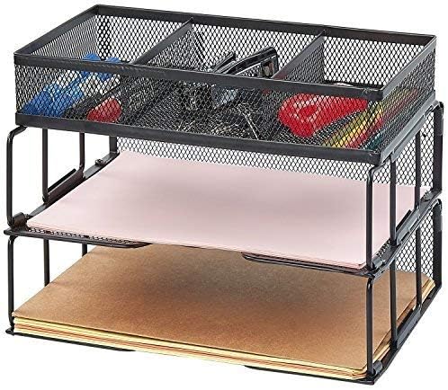 Desk Organizer, Sinhoveer 2 Tier Stackable Desktop Organizer Good for Holding A4 Papers, Files, File Holders, Letters, Suitable Office and Home, Black