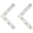 Flat L Shaped Corner Bracket, Tiberham 2Pcs 120 x 120 mm Stainless Steel Right Angle Corner Brace Repair Plate, Heavy Duty Furniture Fastener Joint Corner Connector for Wood Shelf Cabinet Table Chair