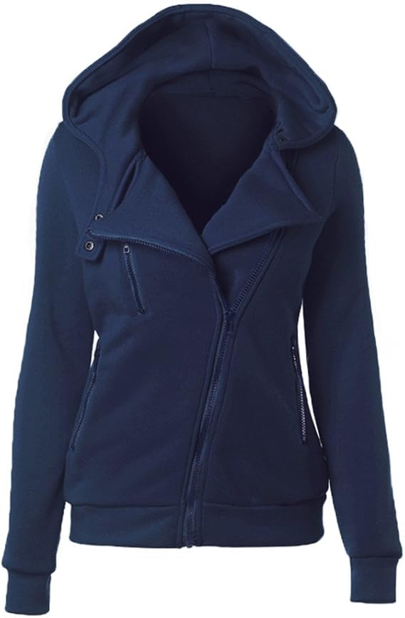 Amazon レディース ライダース スウェット 防寒 ジャケット 斜め ジップ アップ フード 付き 長袖 ライダース パーカー トレーナー スウェット 裏起毛 コート ジャケット 通販