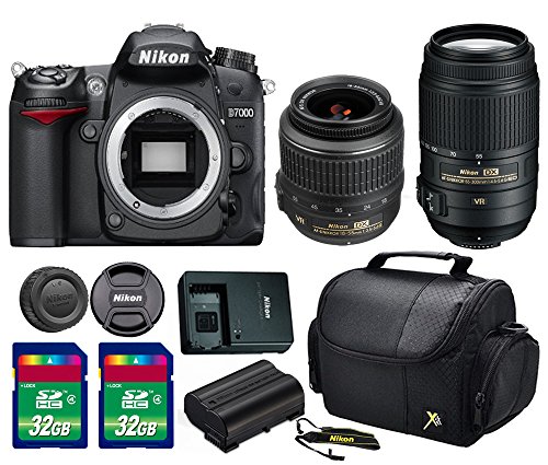 Nikon D7000 DSLR Camera + AF-S DX NIKKOR 18-55mm f/3.5-5.6G VR Lens + AF-S DX NIKKOR 55-300mm f/4.5-5.6G ED VR Lens + 2PC 32 GB SDHC Memory Cards + Rear Lens Cap + Strap - International Version Nikon D7000 DSLR Camera + AF-S DX NIKKOR 18-55mm f/3.5-5.6G VR Lens + AF-S DX NIKKOR 55-300mm f/4.5-5.6G ED VR Lens + 2PC 32 GB SDHC Memory Cards + Rear Lens Cap + Strap - International    Version