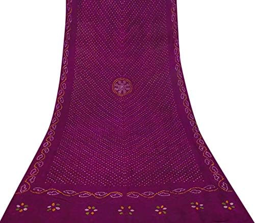 Vintageandyou Bandhani Saree 100% Silk Dark Magenta Saree Ethnic Used Print Sari Dress Making Fabric 5 Yd