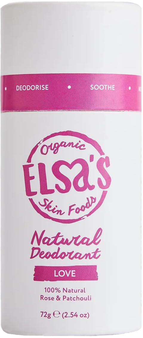 Elsa's Organic Skin Foods, Natural Deodorant Stick, Love, Aluminium Free, No Sodium Bicarbonate, 100% Compostable, Plastic Free, Roll on Deodorant,72g