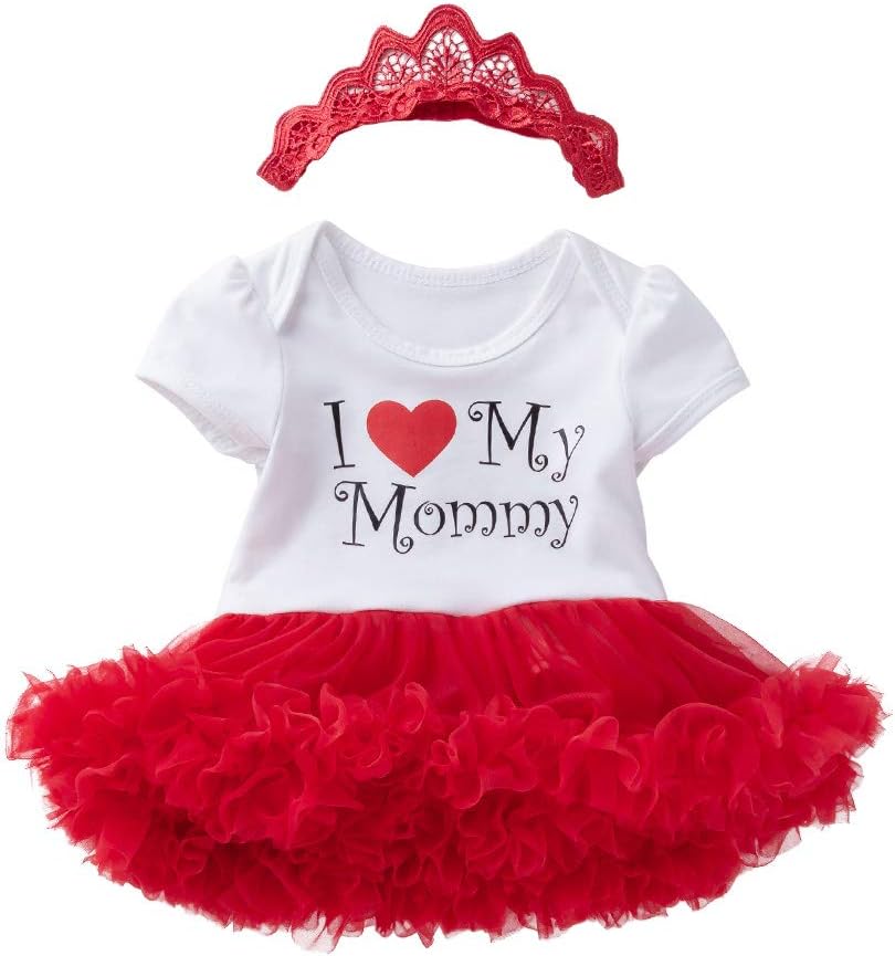 WINZIK 2PCS Mother's Day Newborn Baby Girls Outfits Costume Short Sleeve Tutu Romper Dress with Hairband Clothes Set