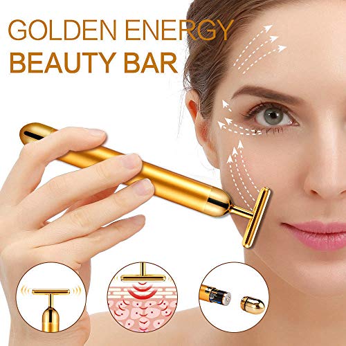 24k Golden Beauty Bar,Electronic Facial Roller Waterproof Micro Vibrating Massager for Face Lifting,Anti-Aging Machine-Slimming Cheeks Skin Tightening Anti Wrinkle (24K T-Shape bar)