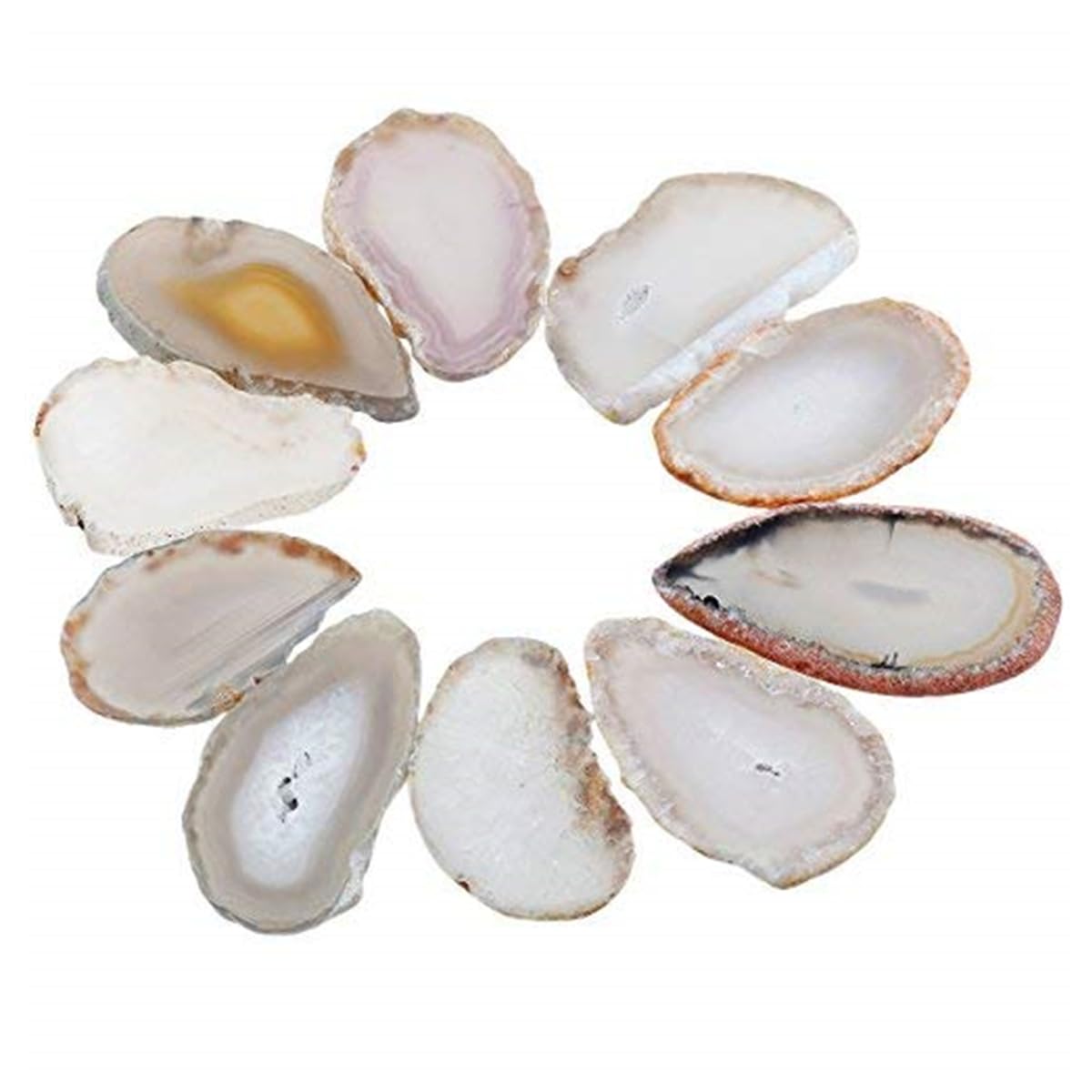 Shanxing Undrilled Natural Agate Slices Geode Irregular Stone Healing Crystal for Wedding Place Cards Reiki Desk Decor, Set of 10, Each 1.8-3.1inch/45-80mm Long