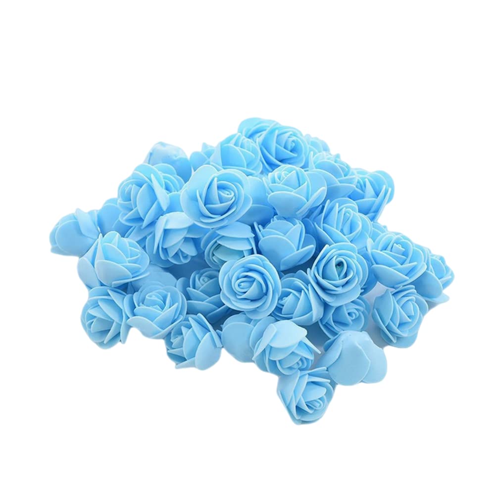 XIZHI Mini Fake Roses Artificial Flowers 100 PCS 3.5cm Red Foam Rose Head for DIY Crafts Accessories Home Party Home Decorations and Baby Shower (Sky Blue)