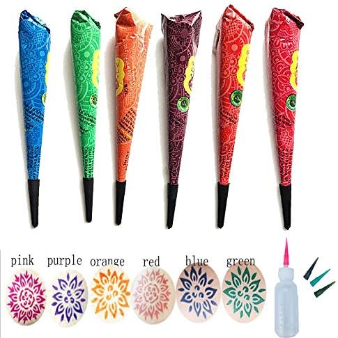 Ship from USA Temporary Tattoo Cones, Paste Cones 6 colors Body Art Painting Drawing 6PC，1Pcs Bottle, 4Pcs Nozzles