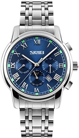 WUTONYU Men's Roman Numerals Waterproof Multifunction Week Date Month Dial Quartz Wrist Watch(Blue)