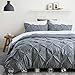 Ucharge Unique Pinch Pleat Pintuck Duvet Cover Set,3 Pieces Decorative Stylish Brushed Microfiber Bedding Set With Zipper and Corner Ties (King Grey)