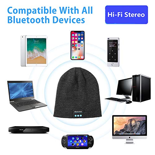 Miserwe Wireless Beanie Hat V5.0 Unisex Wireless Hat Headphones Winter Outdoor Sport Knit Cap with Wireless Stereo Headphone Headset Mic Hands Free Compatible with iPhone Android (Black) - Thumbnail 5