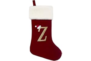 Eoocan 20 Inches Monogram Christmas Stockings Wine Red Velvet with White Super Soft Plush Cuff Embroidered Stockings Classic Personalized Stocking Decorations for Family Holiday Season Decor(Letter Z)