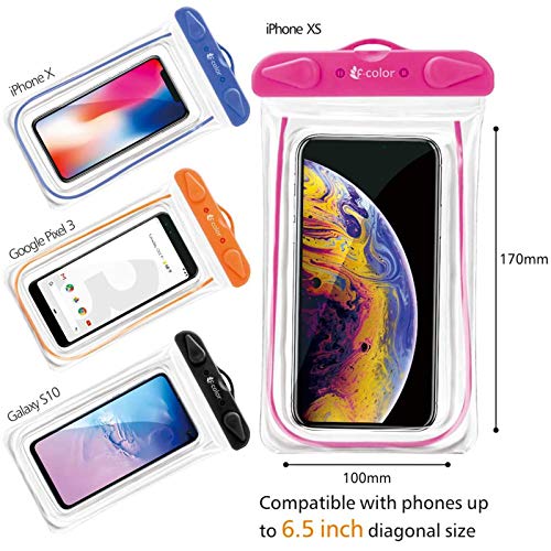 Waterproof Phone Pouch, 4 Pack F-color Clear Waterproof Phone Case Dry Bag Compatible for iPhone 13 12 Pro Max, 11, XS, XR, X, Galaxy S9+, S10, Google Pixel, Blue Black Orange Pink