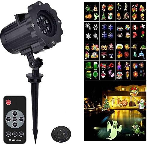 2017 New Christmas Projector light 60ft RF Remote High Brightness 16 Rotating Slides Lamp Multicolor Waterproof Landscape Projection Lighting for Christmas Halloween Holiday Party Decoration …
