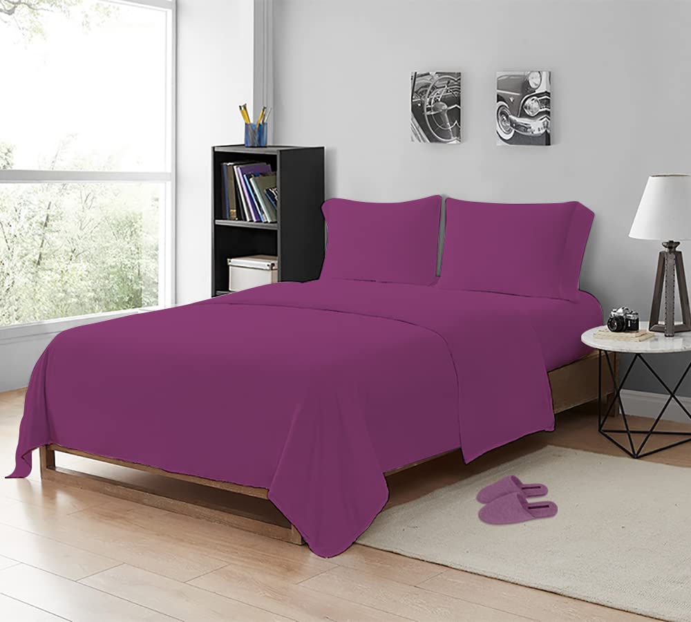 MistyMorning Flat Sheet, Soft & Premium quality Bedding & Linen, Egyptian Cotton with 200 Thread Count. (Purple, Double)