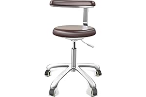 DENGTELI Medical Stool on Wheels with 360 Degree Swivel Armrests PU Leather Medical Stool, Height Adjustable, Salon, Shop, Home and Medical Dental Assistant Chair, Brown