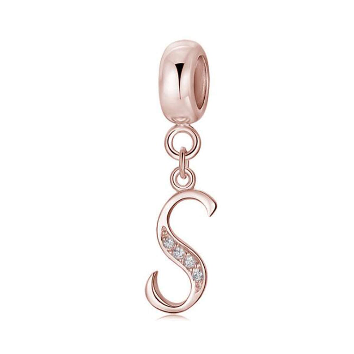 925 Sterling Silver Dangle Charms Letter Initial A-Z Beads for Charms Bracelet,Rose Gold Alphabet Letter Charms for Women Bracelet Birthday Christmas (S)