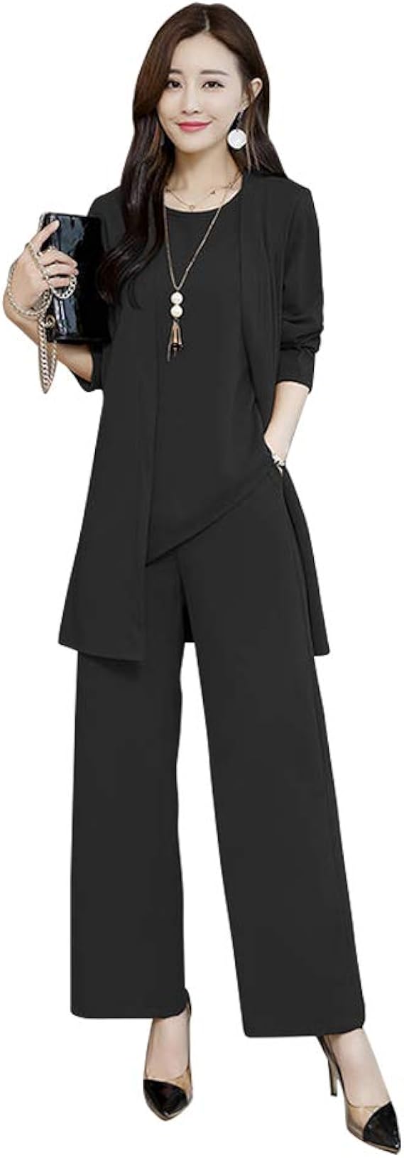 Amazon Japhot セットアップ レディース 3点セット パンツドレス パンツスーツ ジャケット ブラウス ガウチョパンツ 上下セット 母親 ママ スーツ オフィス 結婚式 着痩せ 通勤 入学式 入園式 卒業式 卒園式 パンツスーツ 通販