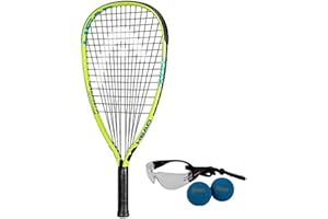 HEAD MX Hurricane Pack - Beginners Pre-Strung Racquetball Racket Set w/Goggles & Two Balls
