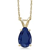 Gem Stone King 14K Yellow Gold Blue Sapphire Pendant Necklace for Women | 1.39 Cttw | Gemstone September Birthstone | Pear Shape 8X6MM | With 18 Inch Chain
