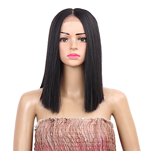 14Inch Bob Wigs Synthetic Front Lace Wigs Natural Side Short Bob Wig for Black Women Natural Straight Lace Front Wigs Replacement Hair Wigs For Women (1b) (Natural Black)
