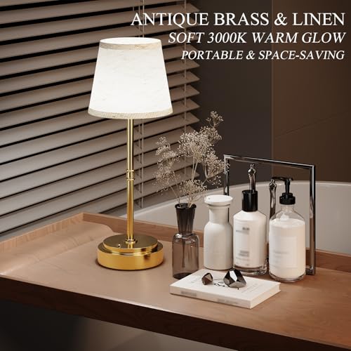 Litluzecozy Rechargeable Cordless Table Lamp Gold - 7500mAh Battery Table Lamps Indoor, Bedside Lamp Touch Dimmable, Wireless Desk Light for Living Room & Bedroom (Gold, 1 Pack)