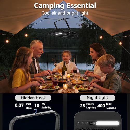 Portable Desk Fan for Travel, 7 Inch Portable Fan with Light – Rechargeable Camping Fan, 10000mAh Battery, 28H Runtime, 4 Speeds, Ultra-Thin, Quiet, Timer & LED Display, for Bedroom, Office, Camping