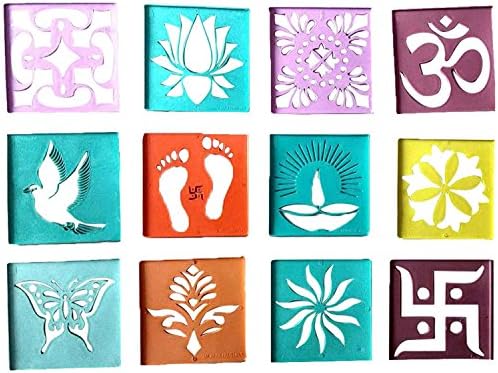 DivyaKala Plastic Medium Rangoli Stencil (Set Of 12,3''x3'')
